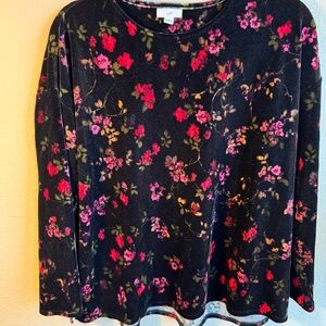 J. Jill Black Floral Velour Top size L